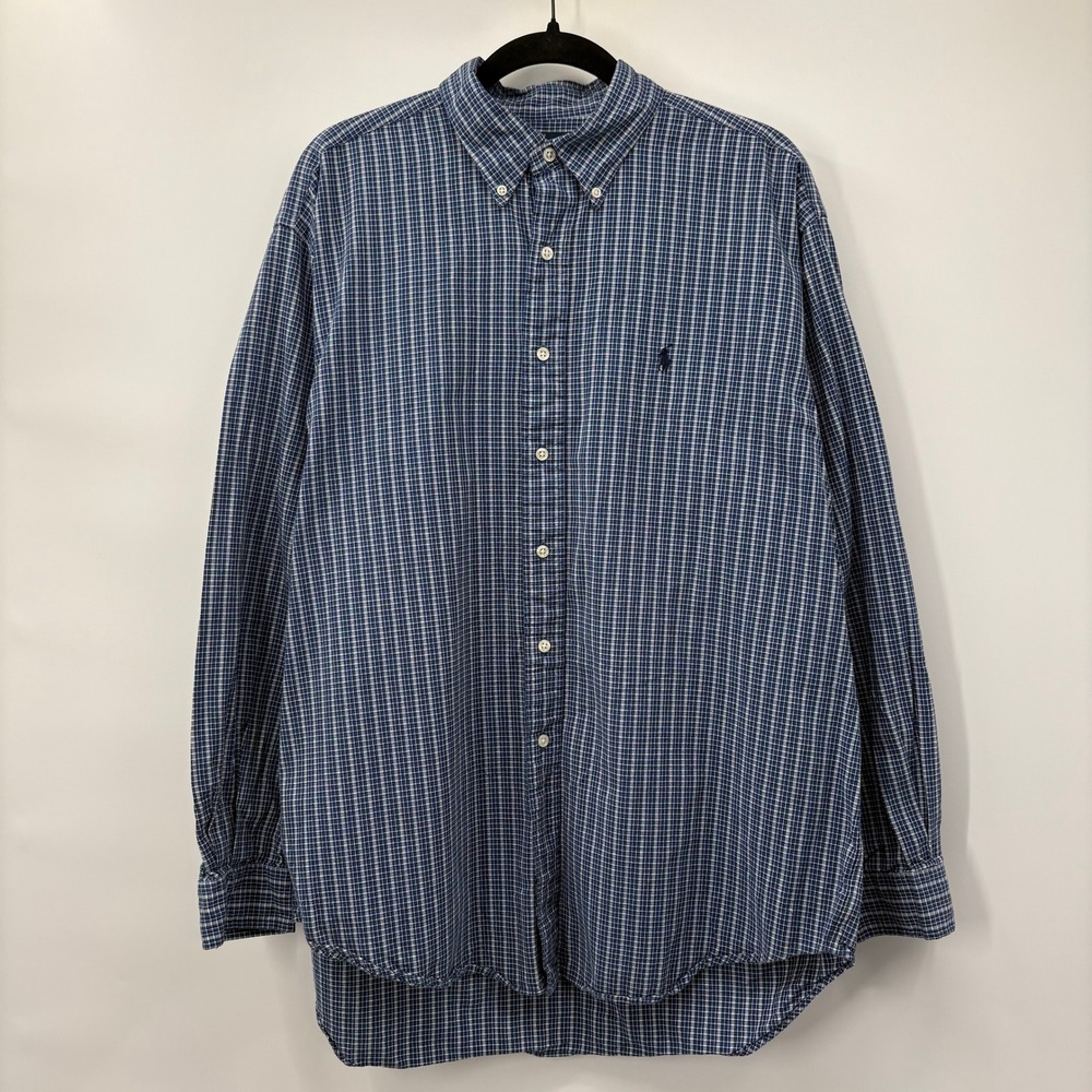 Polo Ralph Lauren Blake Mens Size Large Blue White Cotton Button Down Shirt